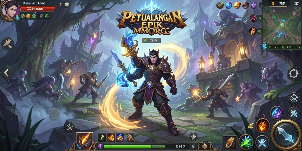 Tampilan gameplay penuh aksi dalam dunia MMORPG 73K.