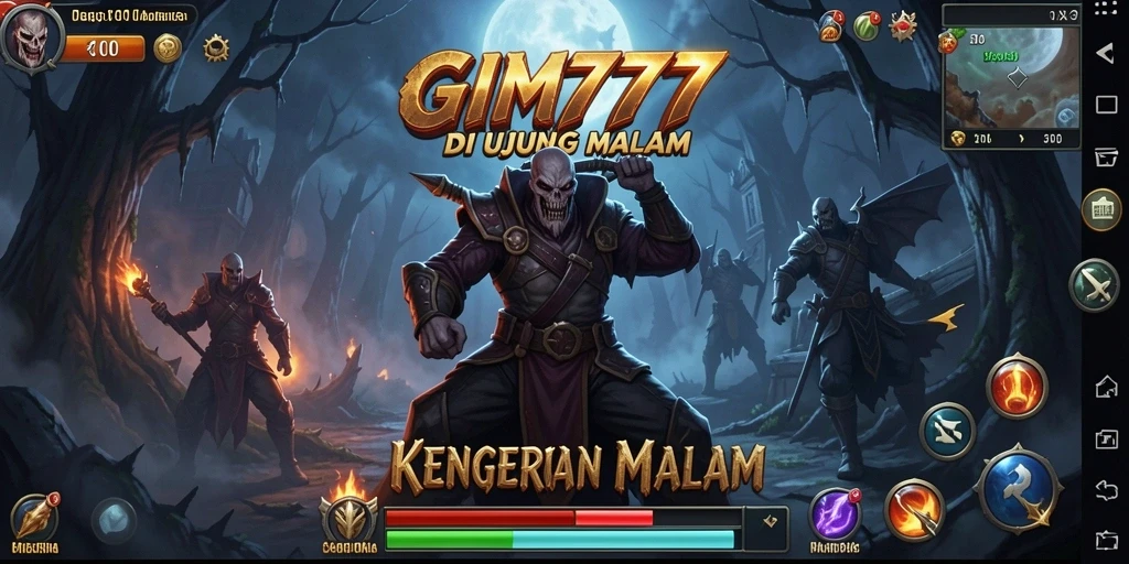 Screenshot utama GIM777 menampilkan suasana mencekam dengan monster menyeramkan.