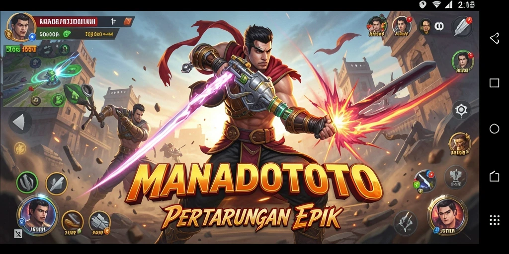 Tampilan gameplay seru dari MANADOTOTO dengan berbagai aksi pertarungan.