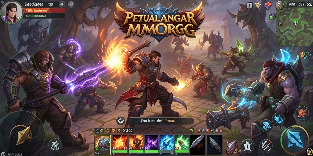 Screenshot gameplay X88 menunjukkan pertarungan epik di dunia fantasi.